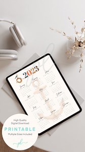 2023 Printable Calendar | 2023 Year Calendar | 12 Months on One Page | Printable Calendar | A4, A5, Letter | Nautical Anchor Calendar PDF - Etsy Canada