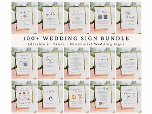 Minimalist Wedding Sign Bundle, Wedding Sign Bundle, Editable Wedding Sign Templates, Modern Wedding Signage, 100  Wedding Signs Set, Canva - Etsy