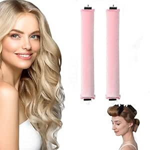 Heatless Overnight Curls Blowout Rods with Hook for All Hair Types - Women's Flexi Headband for Long Hair Styling (2PC, Pink)