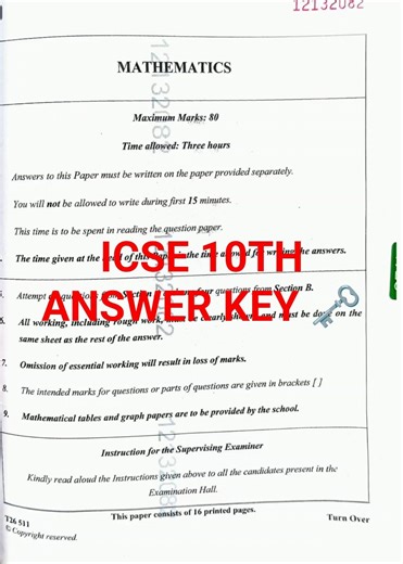 Mathematics ICSE 10th Answer key 🗝️ 2026🔥
