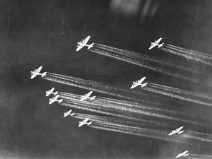 Fact Slap 👋 Contrails. As the 8th Air Force begin to pound Germany by day, they come up an unexpected phenomenon that aided the Germans. Contrails are formed from the combustion of fossil fuels in the bomber engines produced water vapor and soot particles. At high altitudes (typically above 16,000 feet), the air is extremely cold. The hot, humid engine exhaust mixed with the cold air, causing the water vapor to condense into tiny droplets. These droplets then froze into ice crystals, forming th