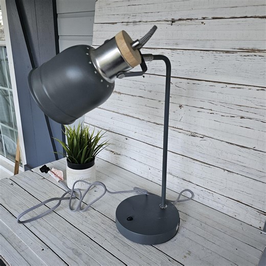 Modern Industrial Gray Metal Desk Lamp With Wood Accent | Adjustable Task Light - Etsy