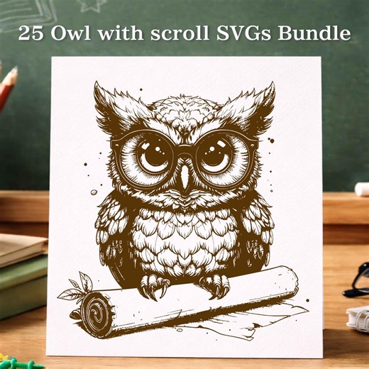 Owl Clipart Bundle SVG, Cute Owl With Scroll Illustration, Wisdom Owl Graphics, Teacher Graduation Design, Vintage School Clipart Woodland - Etsy