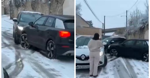 Scène de chaos en France : piégés par le verglas, plusieurs voitures se percutent dans une rue enneigée ! (vidéo)