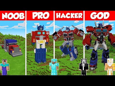 Optimus Prime Build Battle Challenge - Noob vs Pro vs Hacker vs God - Minecraft Animation