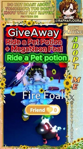 Adopt Me Ride a Pet Potion Giveaway and Mega Neon Fire Foal Giveaway