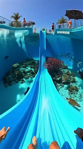 Waterslide into pool full of giant fish #funny #memes