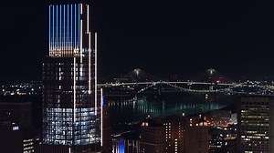 The Hudson and Gordie Howe Bridge with new lighting. Detroit, Michigan, USA Both projects broke ground in 2020. The Hudson’s site is now Detroit’s second tallest building, while the Gordie Howe Bridge is the longest cable-stayed bridge in North America. Also lit up is the Ambassador Bridge which will soon reach it’s 100 year anniversary #Detroit #HudsonsDetroit #GordieHoweBridge #DetroitSkyline | Chris Ahern Photography