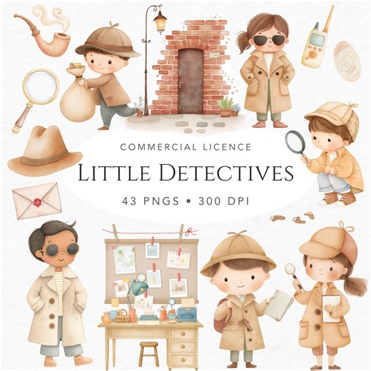 Watercolor Detective Clipart, Kids Mystery Characters, Party Pngs - Etsy
