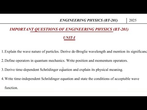 RGPV Engineering Physics Important Questions (BT - 201) 📖🚀