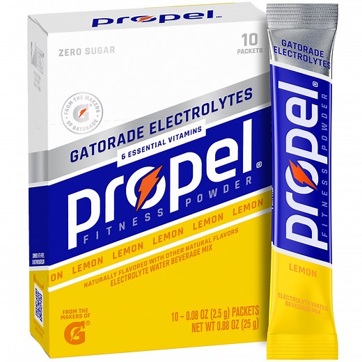 Propel Electrolyte Enhanced Water Drink Mix Powder Packets, Lemon, Zero Calorie & Zero Sugar Hydration with Electrolytes and Vitamins C & E, (10 Packets) - Walmart.com