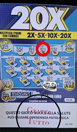 🤑🤑🤑🤑🤑🤑🤑Gratta e Vinci di oggi è 20X da 5euro VINCENTE Gratta il Grattino
