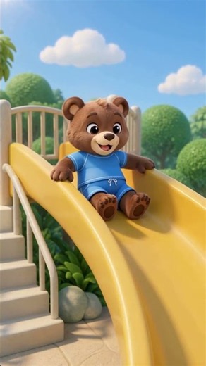 Bear & Lion Water Slide Song 🐻🦁 | Fun Nursery Rhyme for Kids #shorts #kidslearning
