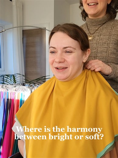 Part 2 of this in-person colour analysis in Glasgow 👀 Now we’re testing Bright vs Soft drapes. This stage is all about looking for harmony in the face. Watch closely and focus on the skin — does it look smoother, clearer and more balanced, or slightly duller and flatter? This one is a little more subtle. She can actually handle some bright colours and some softer ones too. There’s a very good reason for that, which becomes clear later in the analysis. What do YOU see happening to her skin in th