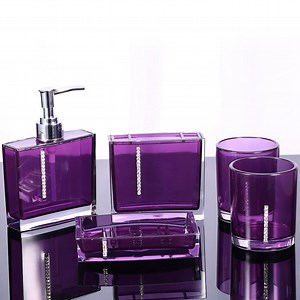 Purple Bathroom Accessories 5pcs/Set Acrylic Bathroom Accessories, Luxury Bath Vanity Set with Cup Bottle Toothbrush Holder Soap Dispenser Dish Liquid Soap Lotion Pump Set