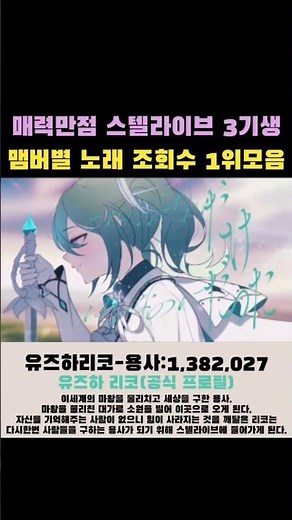 매력만점 스텔라이브 3기생 맴버별 노래 조회수 1위 모음