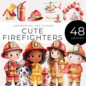 Fire Engine Nursery Clipart Png, Instant Download, Cute Watercolor Firefighter Characters, Firetruck Party Decor for Fireman Crafts, Invites - Etsy