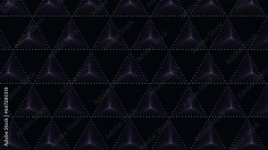 A symmetrical black and purple pattern of overlapping triangles creates a mesmerizing repeat pattern with a dynamic and captivating visual appeal