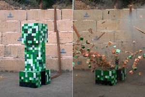 High-Speed Camera Captures a Life-Sized Minecraft Creeper Exploding in Super Slow Motion