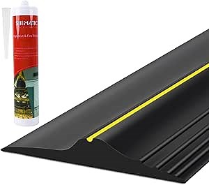ToLanbbt 12Ft/3.7M Universal Garage Door Rubber Threshold Strip with 300ml Black Adhesive/Sealant, Weatherproof Seal Strip DIY Weather Stripping Replacement (Black+Yellow)