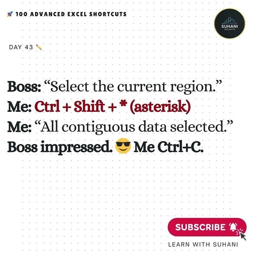 Ctrl + Shift + * : Select Current Region All Connected Data🌐 #excel #selectregion #exceltips #shorts