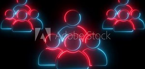 Team Work Icons concept. A group of people icon, Animated icon . Connected people icon. Three red and cyan color man icon animated on a black background. Animated of Neon group people icon.