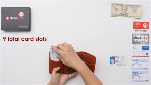 Watch Alpine Swiss Mens Leon Trifold Wallet RFID Safe Glossy Nappa Tan on Amazon Live