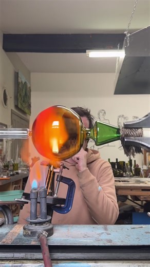 Having fun using some recycled San pellegrino bottles! #recycled #upcycle #glassblowing #art