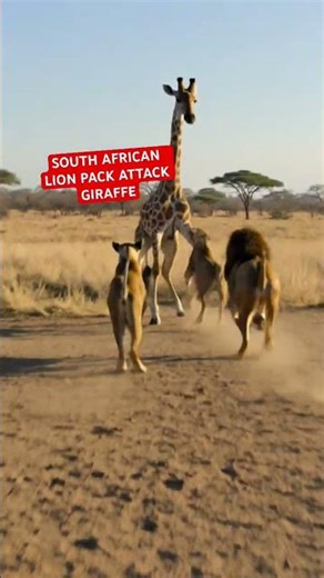 Angry LIONS ATTACK Handicapped GIRAFFE #lion #animalfight #lionattack #animalattack