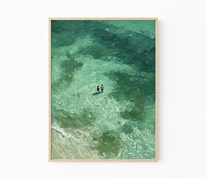 Green Abstract Oil Painting Print | Two People Swimming Painting | Turquoise Painting | Green Wall Art | Green Minimalist Art | GBO1 - Etsy