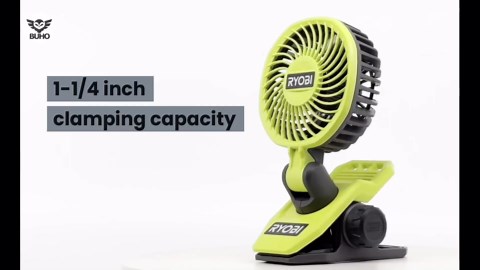 Buho Clamp Fan Accessory Bundle - Ryobi USB Fan Powerful Cooling Adjustable Head Multi-Directional Airflow 2 Speed Settings 135 CFM 7 Hours Runtime Clamping Capacity Zipper Pouch