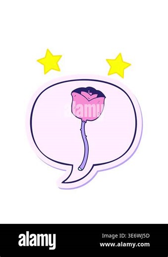 spinning stars animation of cartoon rose with speech bubble sticker Stock Video Footage - Alamy