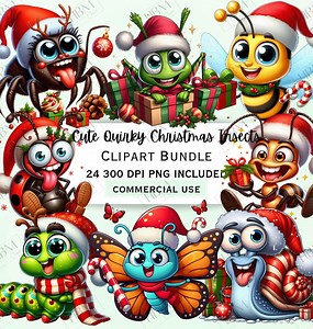 Cute Cartoon Quirky Christmas Insects Clipart Bundle, Festive Baby Bug Sticker, Adorable Xmas Graphic, Winter Season PNG, Commercial Use - Etsy