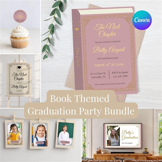 Book Theme Graduation Party Template Bundle| the Next Chapter Pink 2026 Grad (digital Download) - Etsy