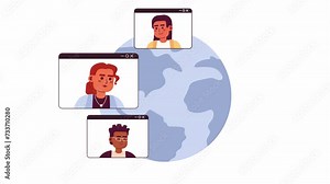 Entrepreneurs global conference online 2D animation. Virtual cooperation around world 4K video motion graphic. Collaboration team members color animated cartoon flat concept, white background
