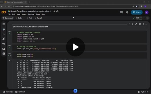 #machinelearning #datascience #ai #python #agritech #fresher #opentowork #innomaticsresearchlabs | Omsai Bandla