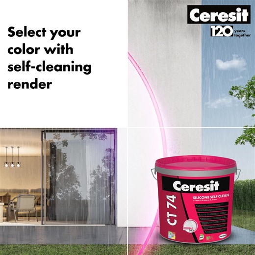 🌿 Transform your façade with Ceresit CT 74, a premium ​silicone render inspired by the Colours of Nature. Designed for durability, beauty and long-lasting protection, CT 74 combines advanced technology with natural aesthetics to give your building a flawless and vibrant finish.​ ✨ Why choose CT 74?​​ 🔹 Highly resistant to weather conditions & dirt​​ 🔹 Self-cleaning effect for long-lasting freshness​​ 🔹 Flexible & crack-resistant, perfect for thermal insulation systems​​ 🔹 Vapour permeable &