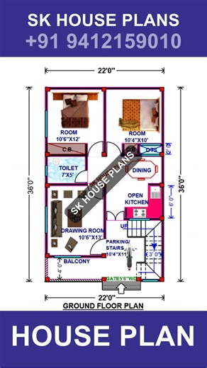 13K views · 64 reactions | 792 Sqft Popular Home Design / Home Design 22 by 36 Map by SK House Plans {Serial Number 1829} | SK House Plans | Facebook