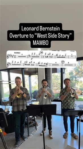 Three trumpets, one groove. My buddies Ryan and Isaac came over to read through some big orchestral trumpet parts for Ryan’s upcoming concerts. Here’s a clip of Leonard Bernstein’s Mambo from West Side Story—high energy, wild rhythms, and pure fun to play. Always a blast sharing the stand with these guys… and Ryan sounds killer on lead! 🎺🎺🎺 #WestSideStory #Bernstein #Trumpet | Adrian Holton