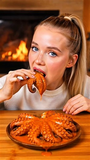 Real or AI | Cooked Octopus ASMR |Ultra reallistic Mukbang Eating ASMR#shorts