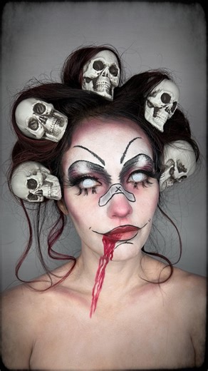 Spooky Scary Skeletons 💀 . Products @mehronmakeup Paradise Makeup AQ Basic Palette, Setting powder ultra white @colourpopcosmetics Star Wars Darth Vader palette @gourmandegirlscosmetics X christaricemakeup Spectra Palette @wetnwildbeauty Fantasy Makers Mysterious lashes and Contouring Palette Zombie Apocalypse @kissproducts Impress press on falsies Spiky @armanibeauty Lip Power 504 @ttd_eye Lenses gridding white @amazon Skulls in hair . #makeuptutorial #makeuplook #halloweenmakeup #halloweenmak