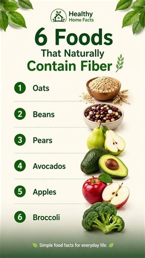 6 foods that naturally contain fiber. #healthyfood #wellness #foodfacts #nutrition #fiberfoods