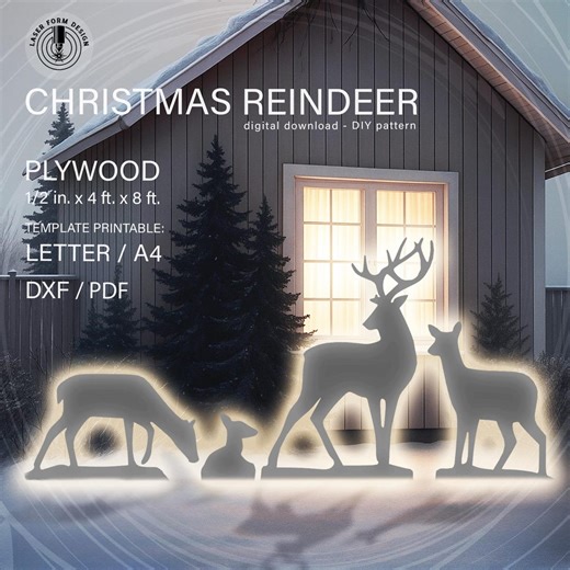 Life Size Reindeer Patterns (printable Trace & Cut) - DIY Plywood Christmas Yard Art Stencils. Deer Family Silhouette Template PDF - Etsy