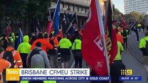 JUST IN: Hundreds of CFMEU members have taken to the streets marching across Brisbane city in a pop up protest. #9Today | WATCH LIVE 5.30am | TODAY