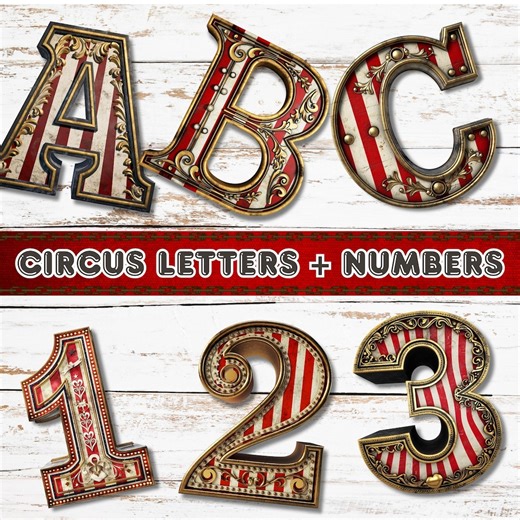 Circus Alphabet & Numbers | Vintage Carnival Letter Pngs | Letters A–Z and Numbers 0–9 Clipart | Digital Download - Etsy UK