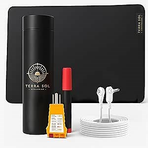 Terra Sol 24x16" Earthing Grounding Mat for Feet | Verified Safe Setup with Socket Tester & Carbon Fiber Pen | Wipe-Clean Vegan Leather | 15ft Cord | Indoor Grounding Mat for Desk, Chair