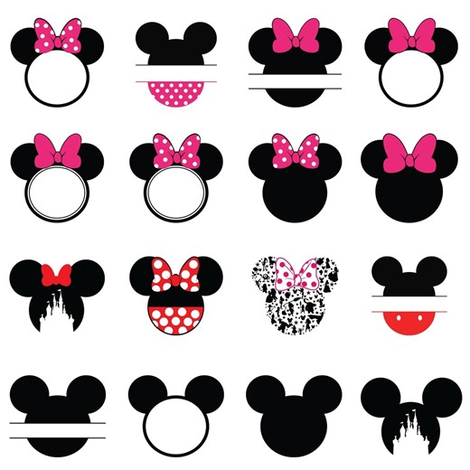 Minnie Mouse Ears Clipart, Castle Bow Designs for Shirts and Crafts, Pink and Red Polka Dot Head Silhouettes, Instant Svg, Digital Png - Etsy