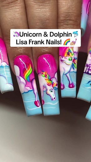 Lisa Frank Nails: Unicorn & Dolphin 💅🐬