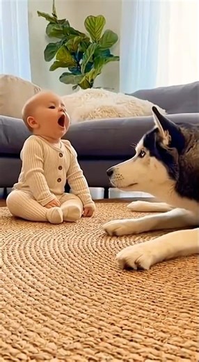 Baby Tries to Howl Like a Husky... And the Husky Answers👶🐶😳funny face reaction #baby #husky #cute
