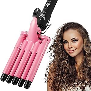 Crimper Hair Iron, 5 Barrel Curling Iron 0.6Inch Hair Crimper, Dual Voltage Hair Waver Curling Iron Crimper Hair Tool, Temps Adjustable Auto Off Professional Waver Hair Tool for All Hair Style